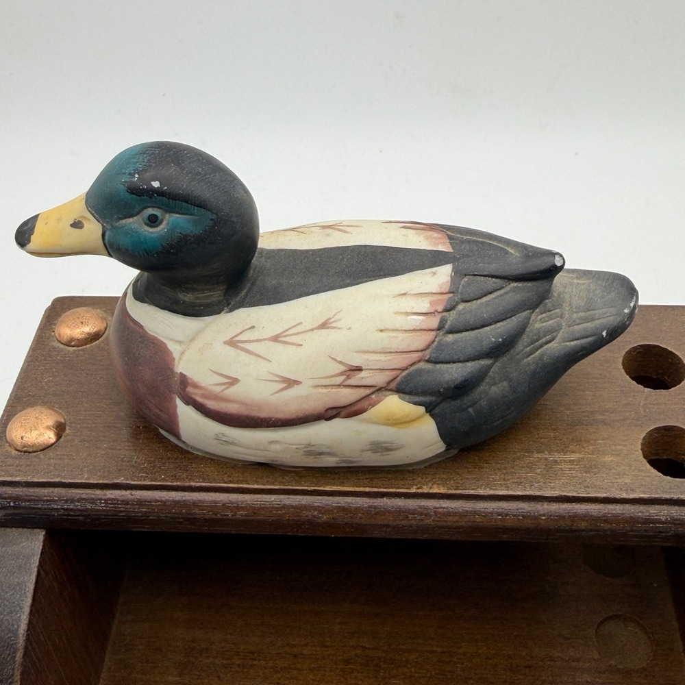 Mallard Duck Desk Organizer Pen Holder Rustic Lodge Wood Mail Holder Cabin Decor - Picture 7 of 10